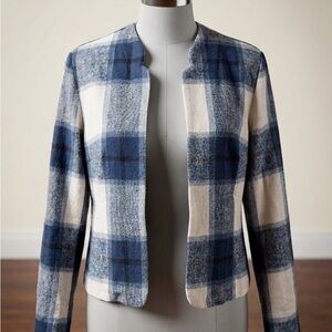 Blue Plaid Open-Front Women's Jacket